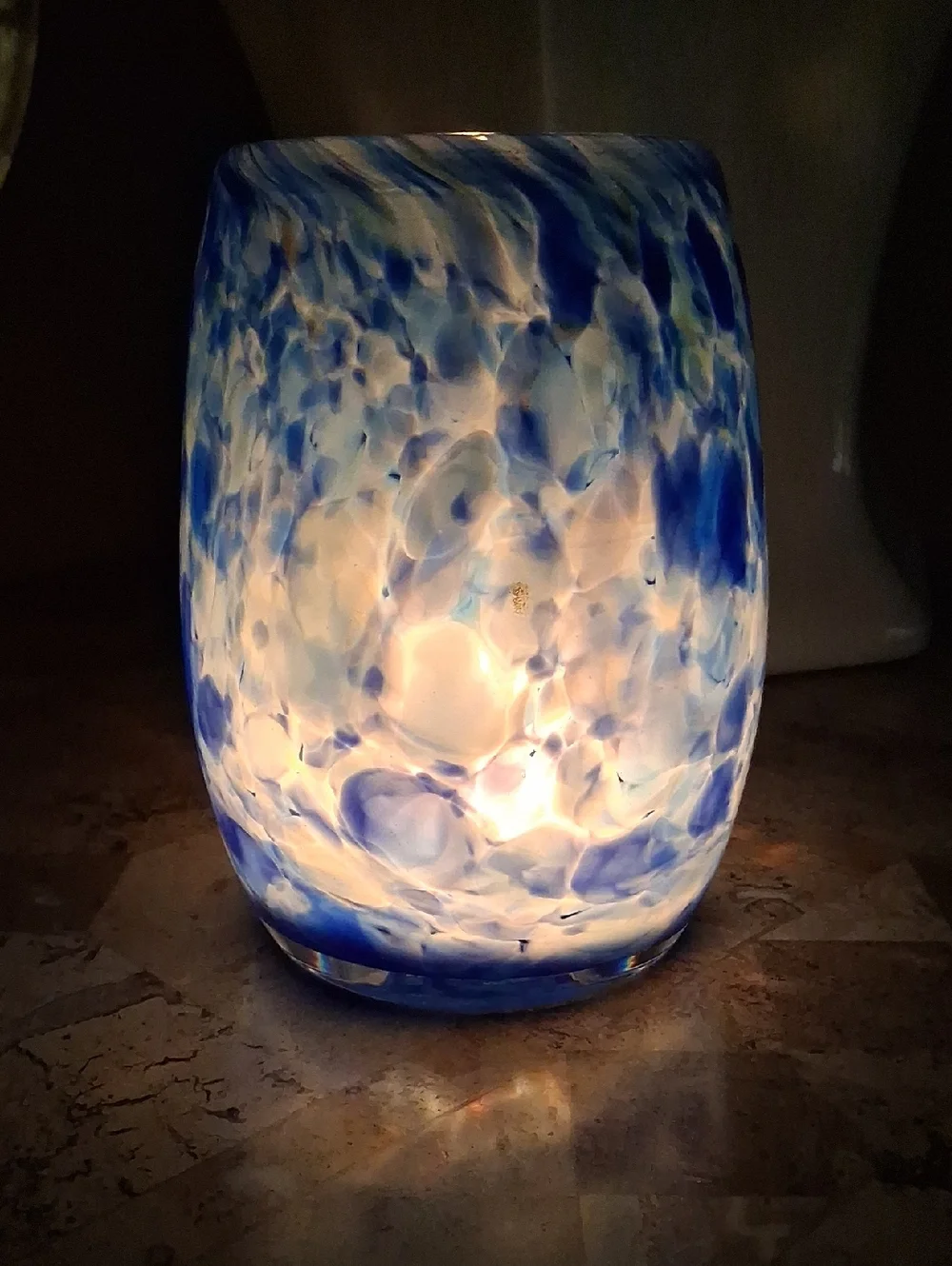 Votive Candle Holder. Art Glass In Lapis Blue  